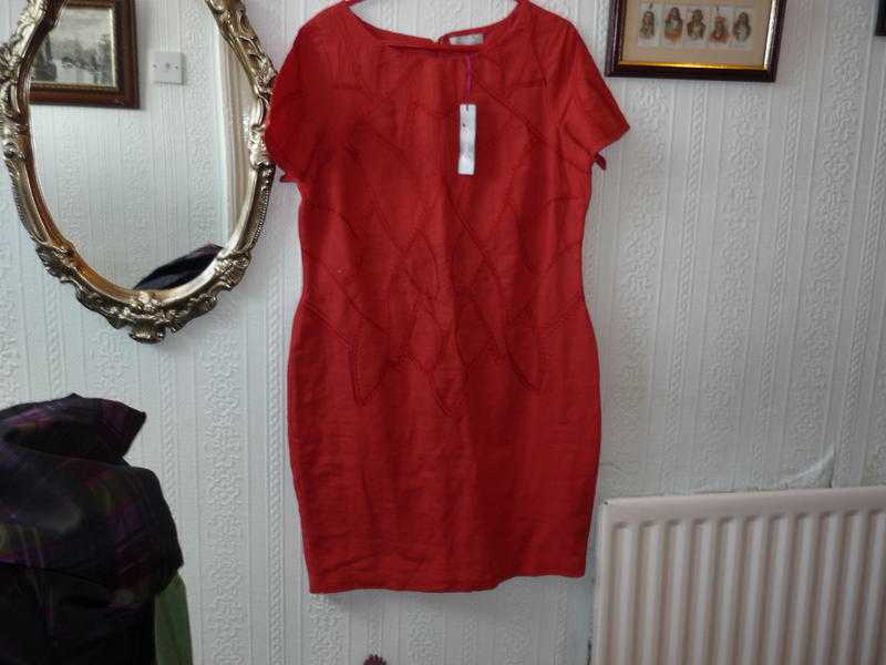 WOMANS  NEW  RED  LINEN  DRESS  BY  PER   UNA  NEW  BNWT   SIZE  16