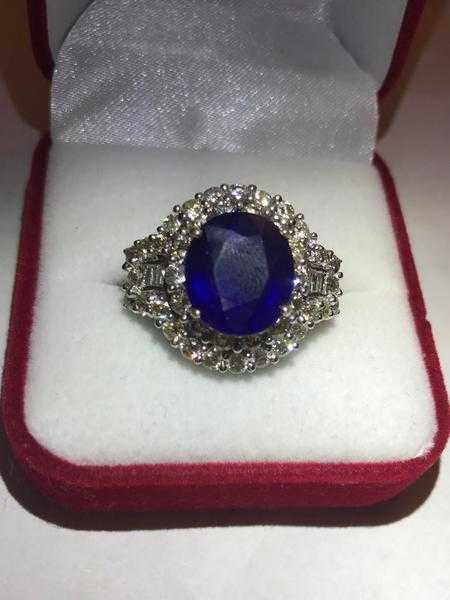 Women039s 5.90 carat sapphire,4 carat diamond engagement ring