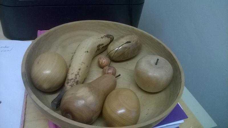 Wooden Bowl along with Hard wood Fruit