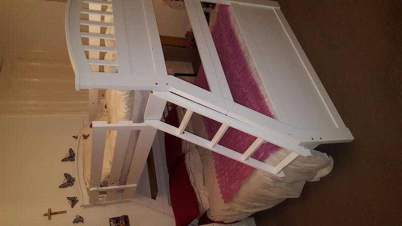 Wooden bunk bed double on bottom single on top white