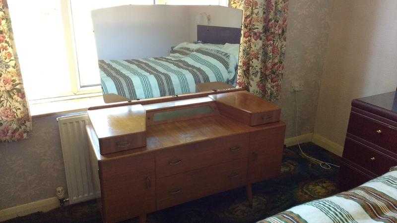 Wooden dressing table and matching bedside table