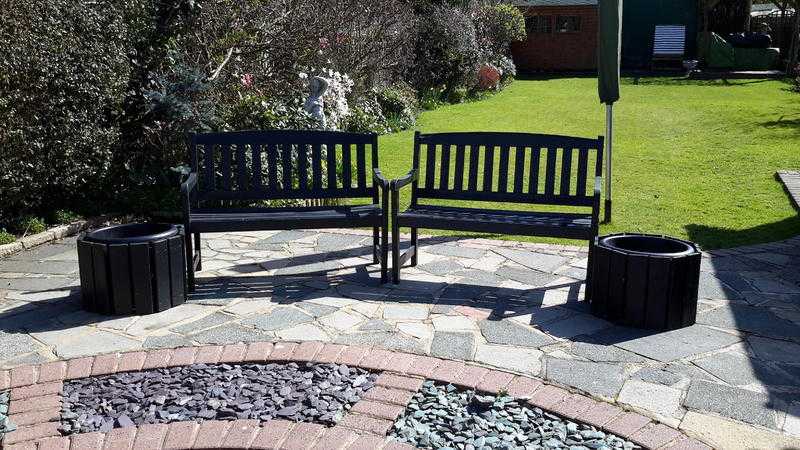 Wooden Garden Benches and Planters