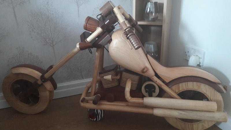 Wooden hand crafted motor bike