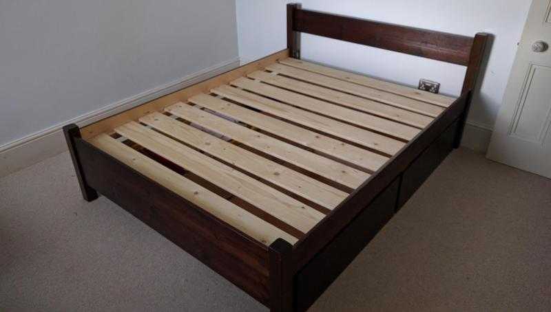 Wooden King size bed with mattress amp under bed storage - New