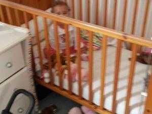 Wooden oak cot with mattress