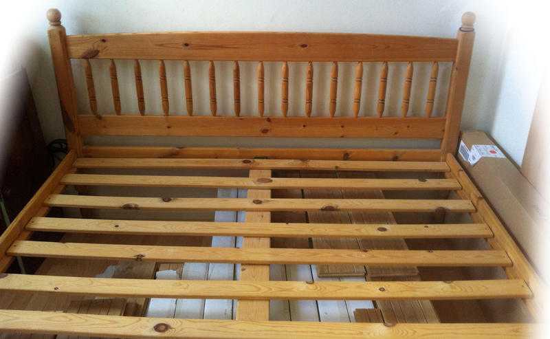 Wooden (stained pine) king size bed frame