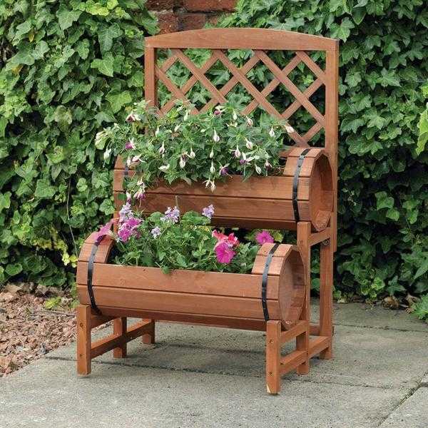 Wooden Twin Barrel Planter - NEW  FREE Local Delivery