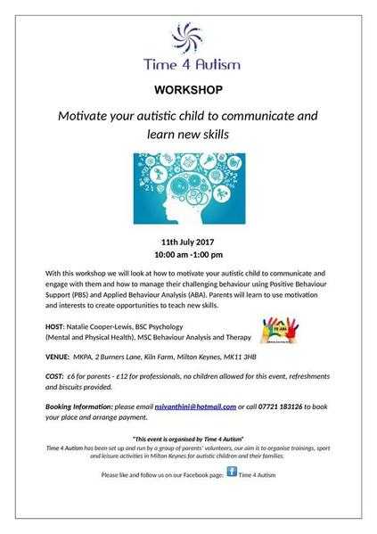 Work Shop Motivate your autistic child to communicate and learn new skills