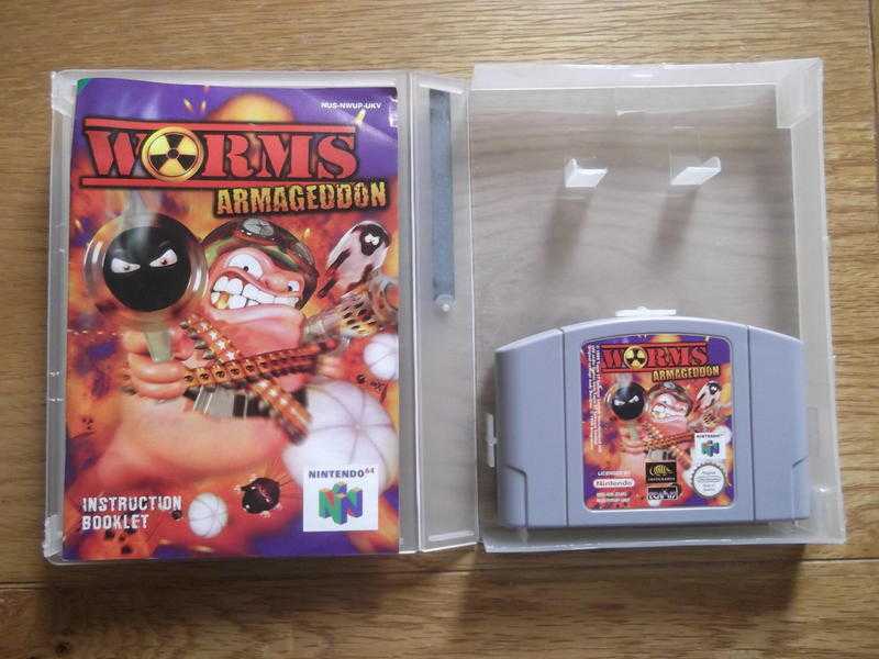 Worms Armageddon - Nintendo 64 artillery strategy game with storage display box