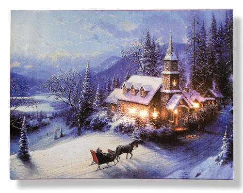 WOW BEAUTIFULLY ILLUMINATED LED CANVAS WITH CHRISTMAS SLEIGH RIDE SCENE