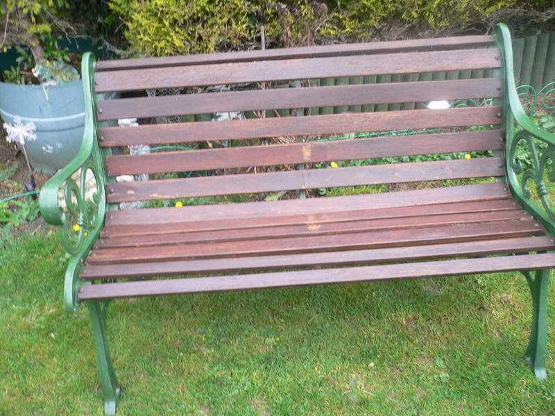 wrought iron and hardwood garden bench