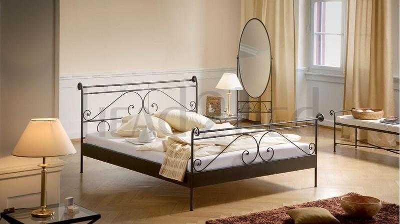 Wrought iron double bed frame with wooden slats