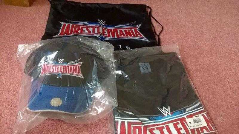 WWE Wrestlemania Offical T-Shirt, Baseball Cap and Drawstring Bag