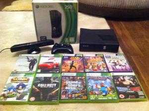 X box 360 and Kinect sensor with head phones for sale.