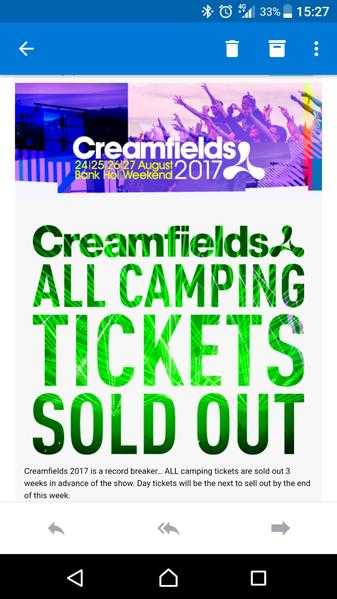 X2 Creamfields camping 2017 tickets