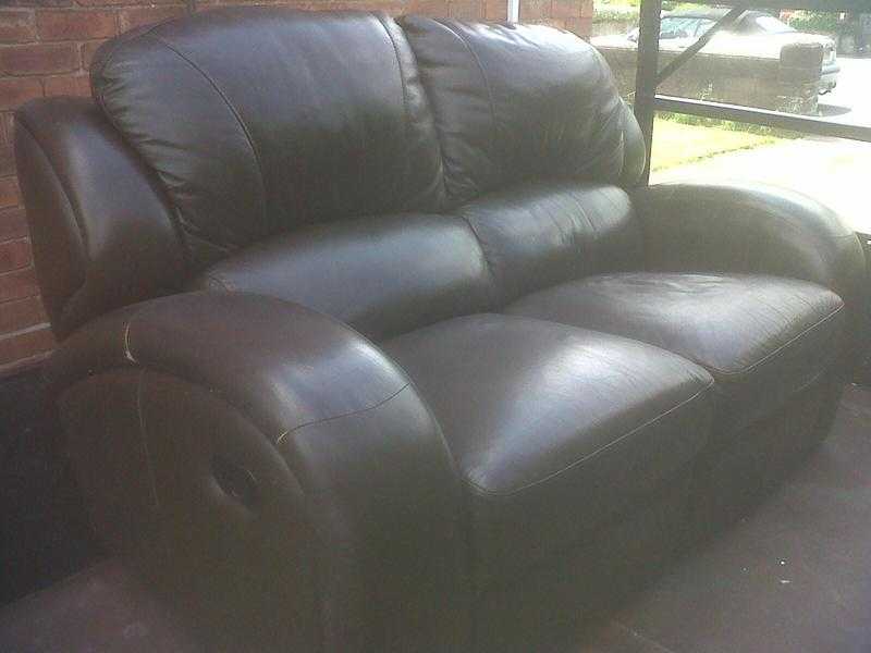 (x2) Two Seater Brown Leather Sofas