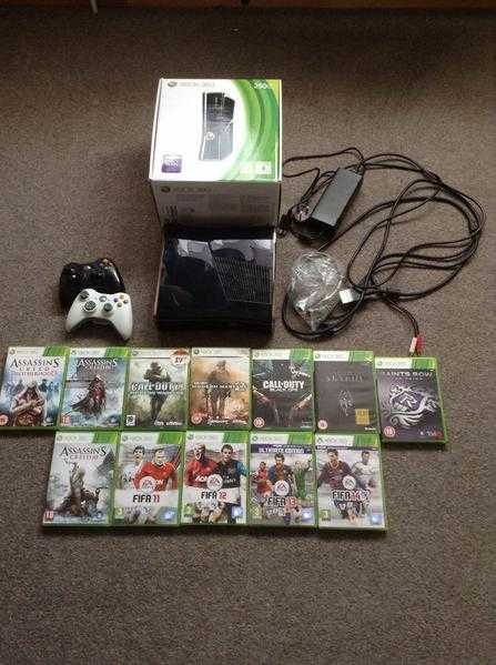 Xbox 360 250GB with accessories and 12 games