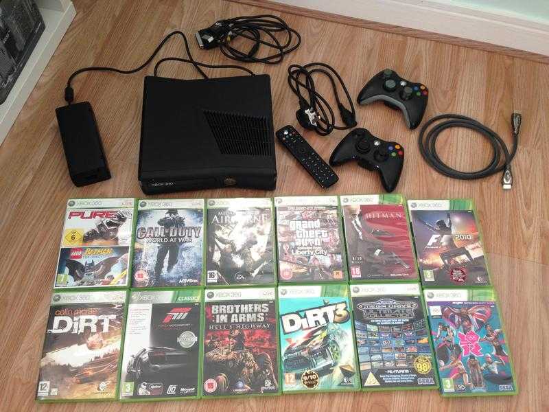 Xbox 360 console, controllers x2 and 12 games