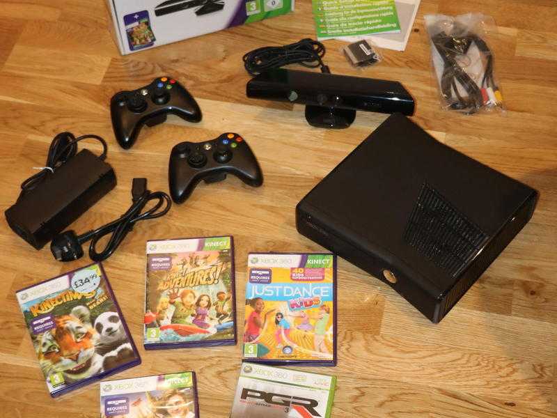 Xbox 360, Two Hand Controllers, Kinect, Remote Control Boxed with games
