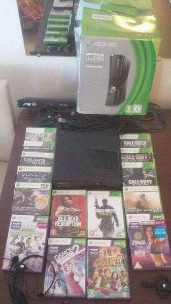 xbox 360 with games and kinect