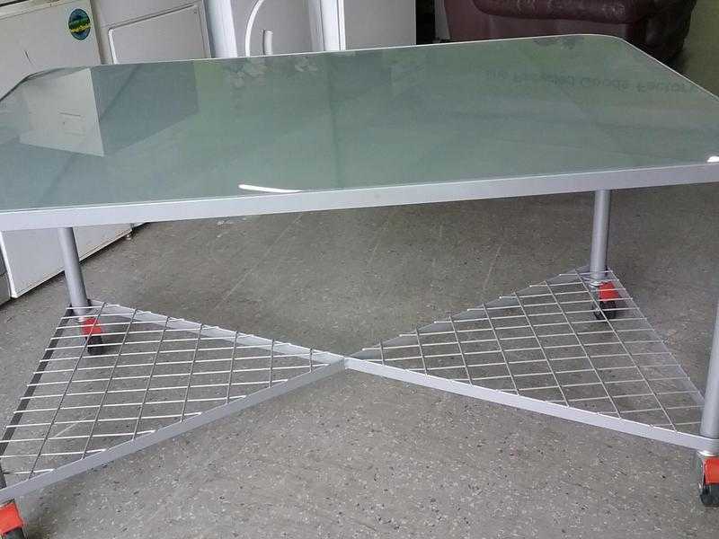 XMAS SALE NOW ON Glass Top Table  Office Desk On Wheels - Local Delivery 19