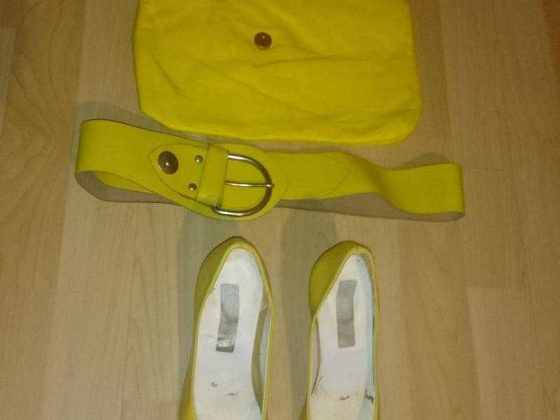 YELLOW SHOES AND CLUTCH HANDBAG BELT all matching set New