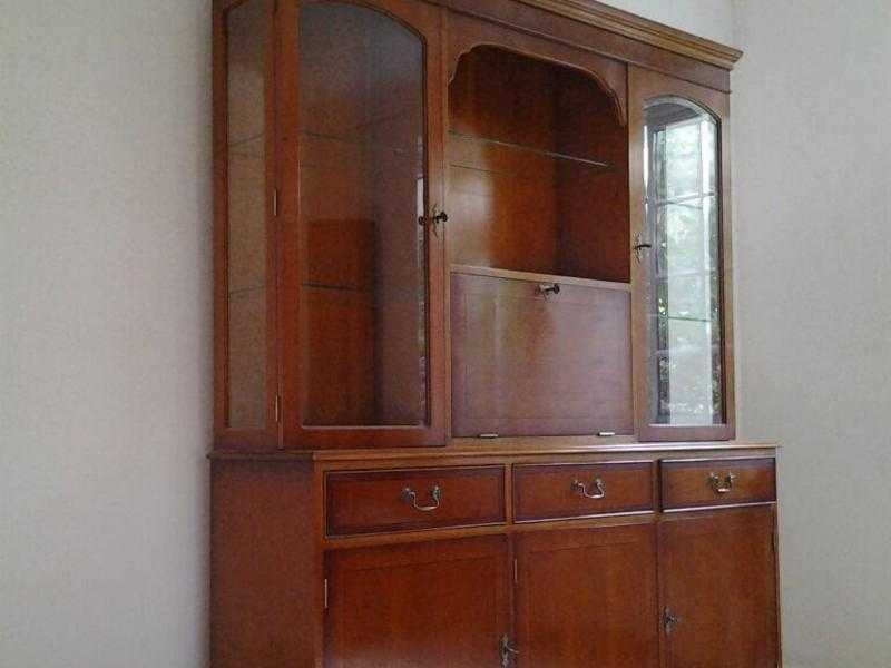 Yew Display Cabinet with cocktail unit by Bradley, some scratches - Crowborough