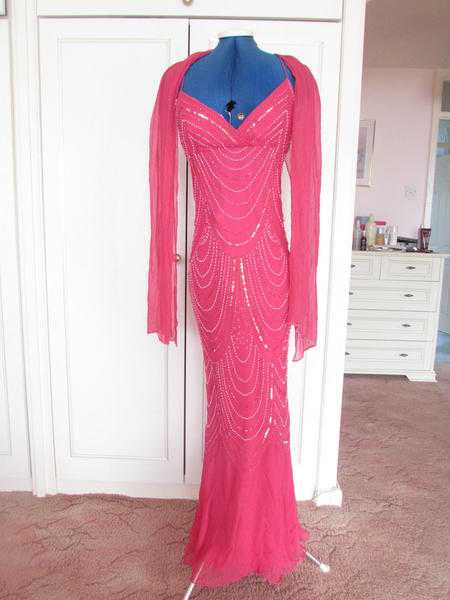 YVE OF LONDON 100 SILK PINK EVENING FULLY LINED DRESS amp WRAP. BRAND NEW  SIZE 12