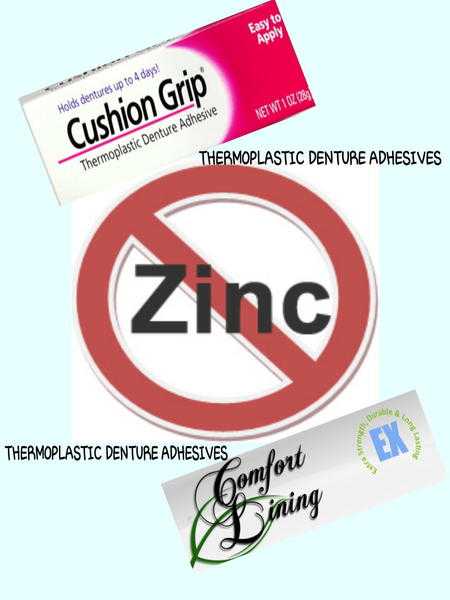 Zinc free thermoplastic denture adhesives